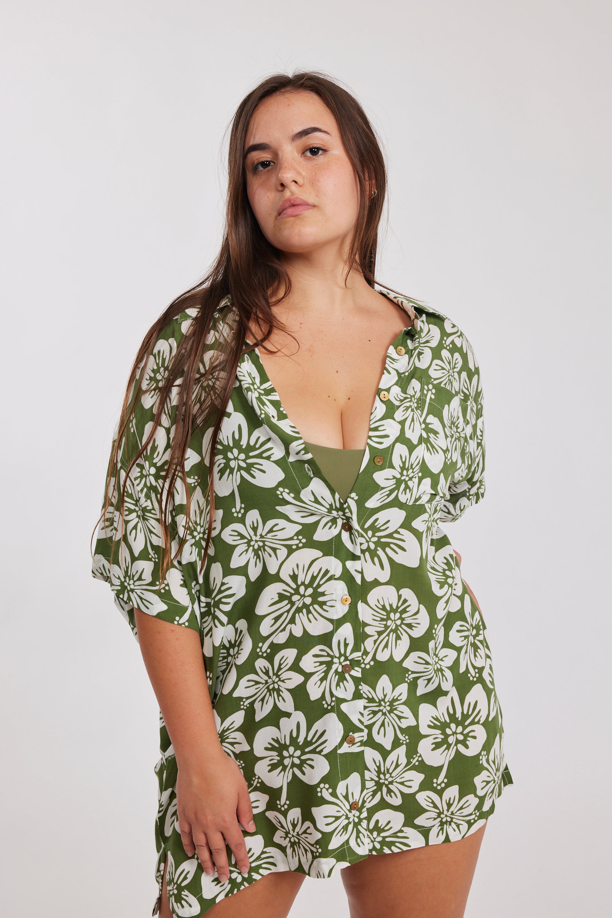 Aloha Shirt Dress - Green Batik