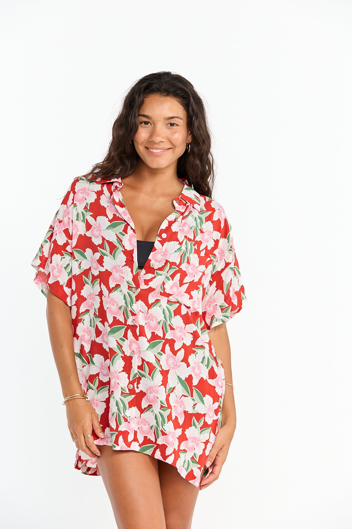 Aloha Shirt Dress - Vintage Orchid