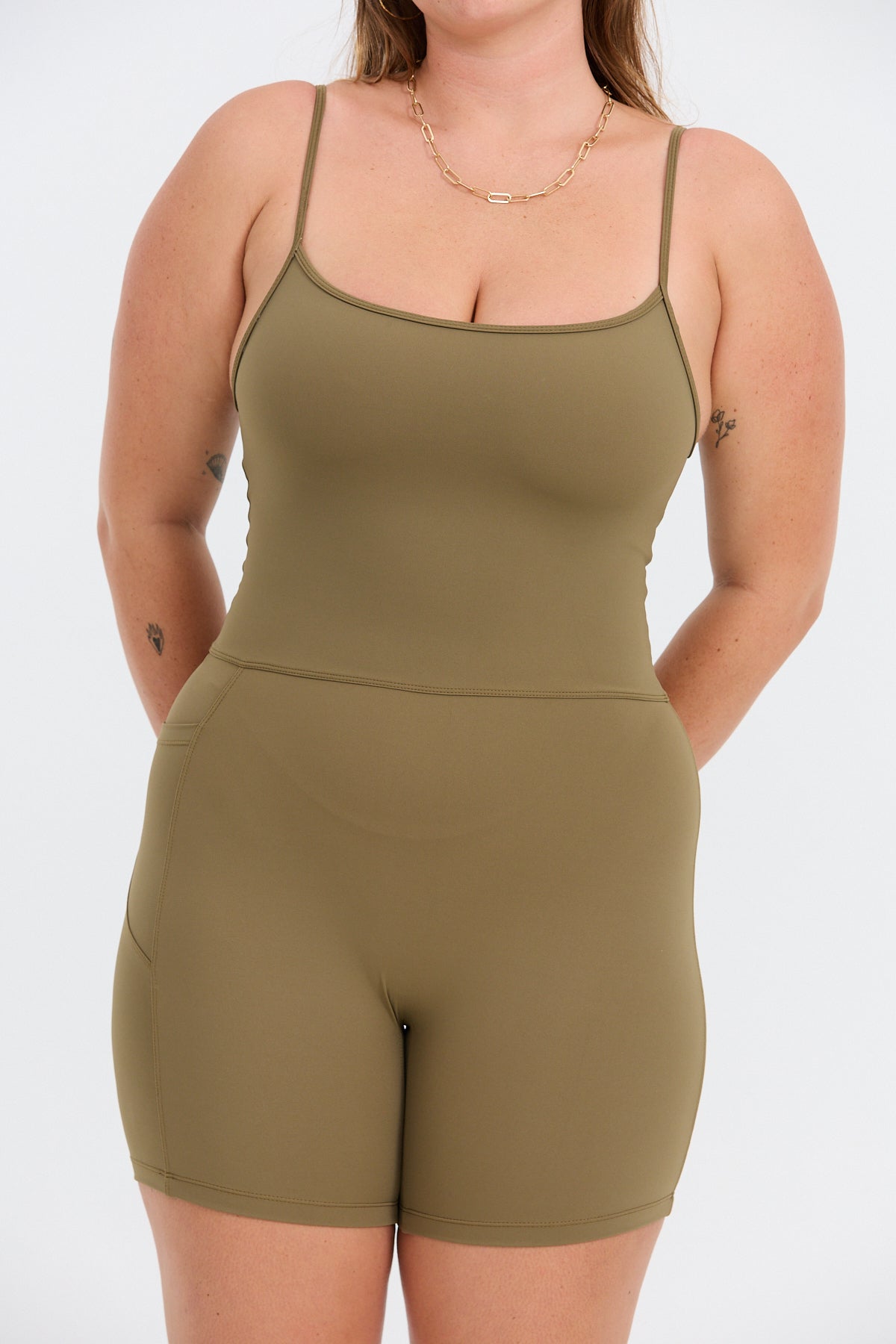 5" Active Romper - Khaki