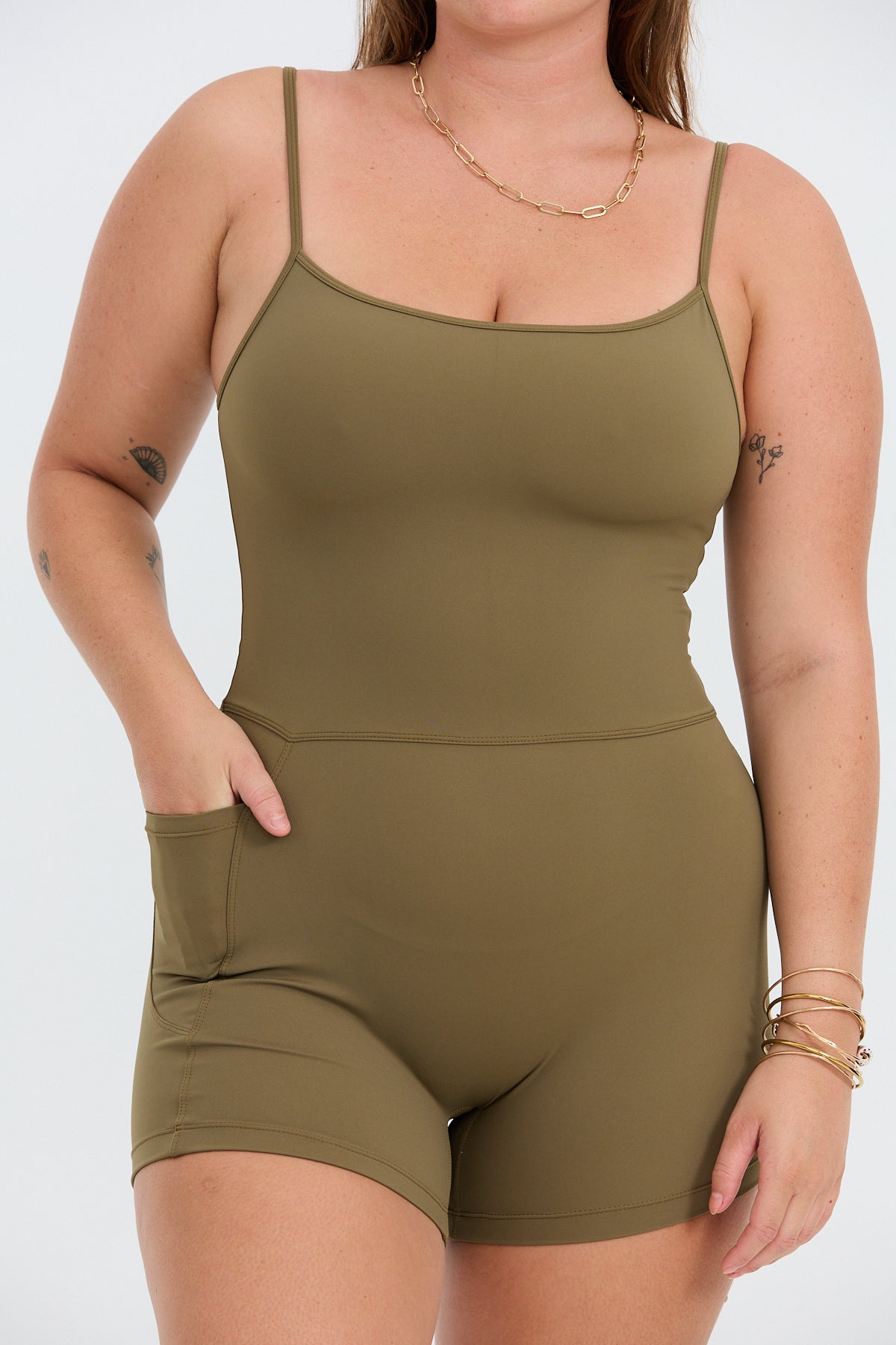 3" Active Romper - Khaki