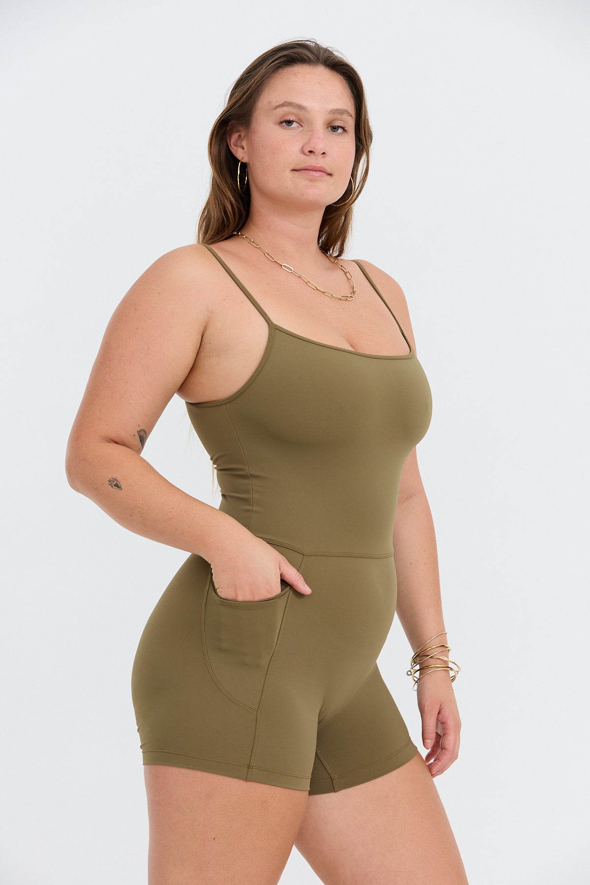 3" Active Romper - Khaki