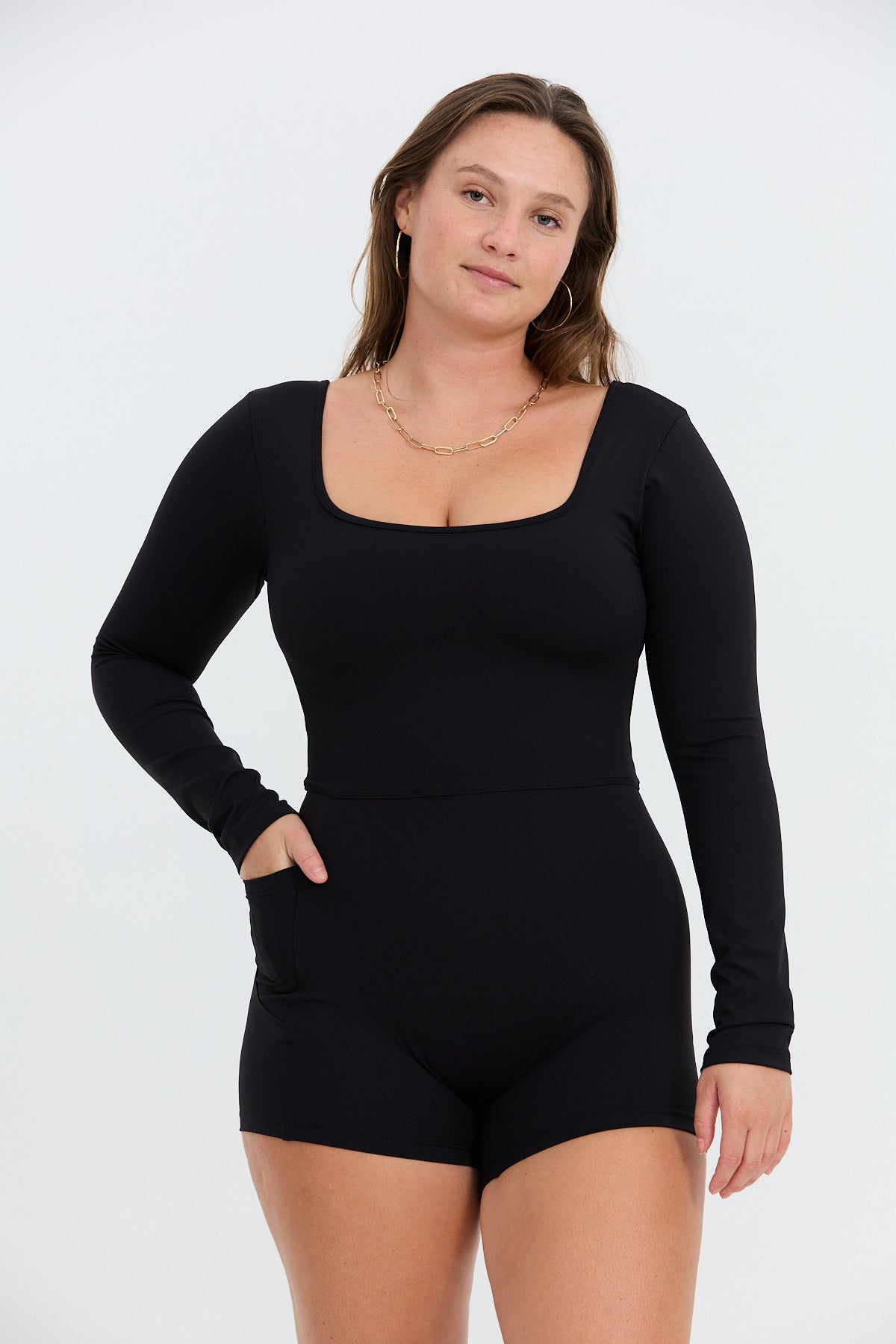 Long Sleeve Active Romper - Black