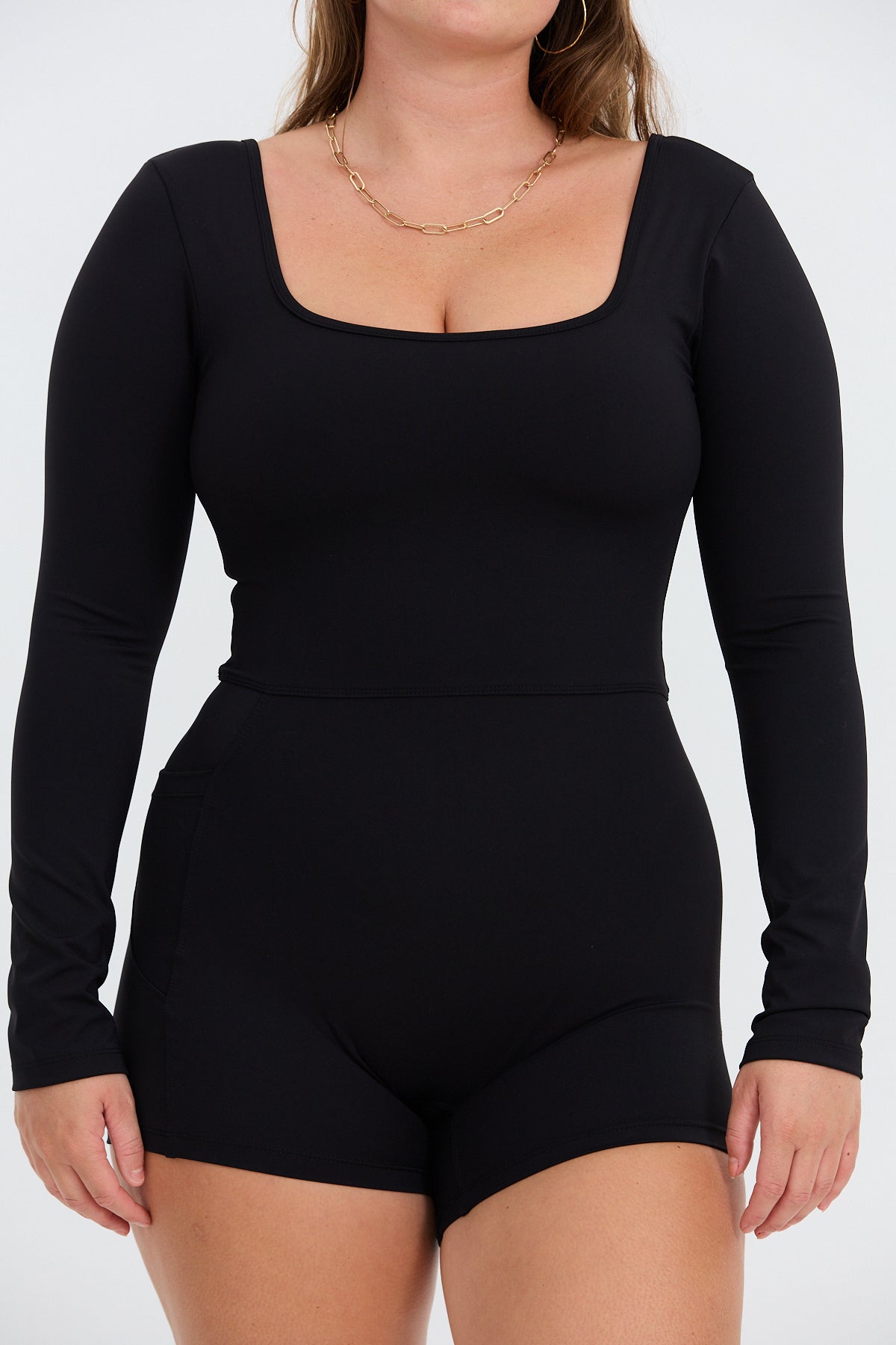 Long Sleeve Active Romper - Black