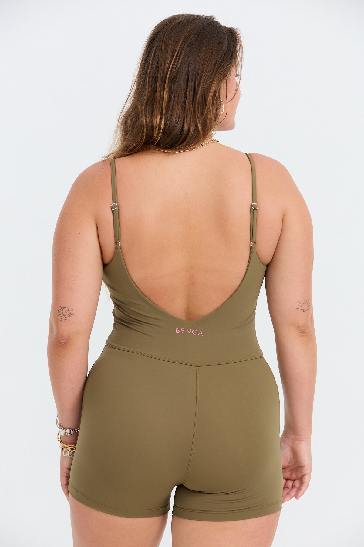 V-Neck Active Romper - Khaki