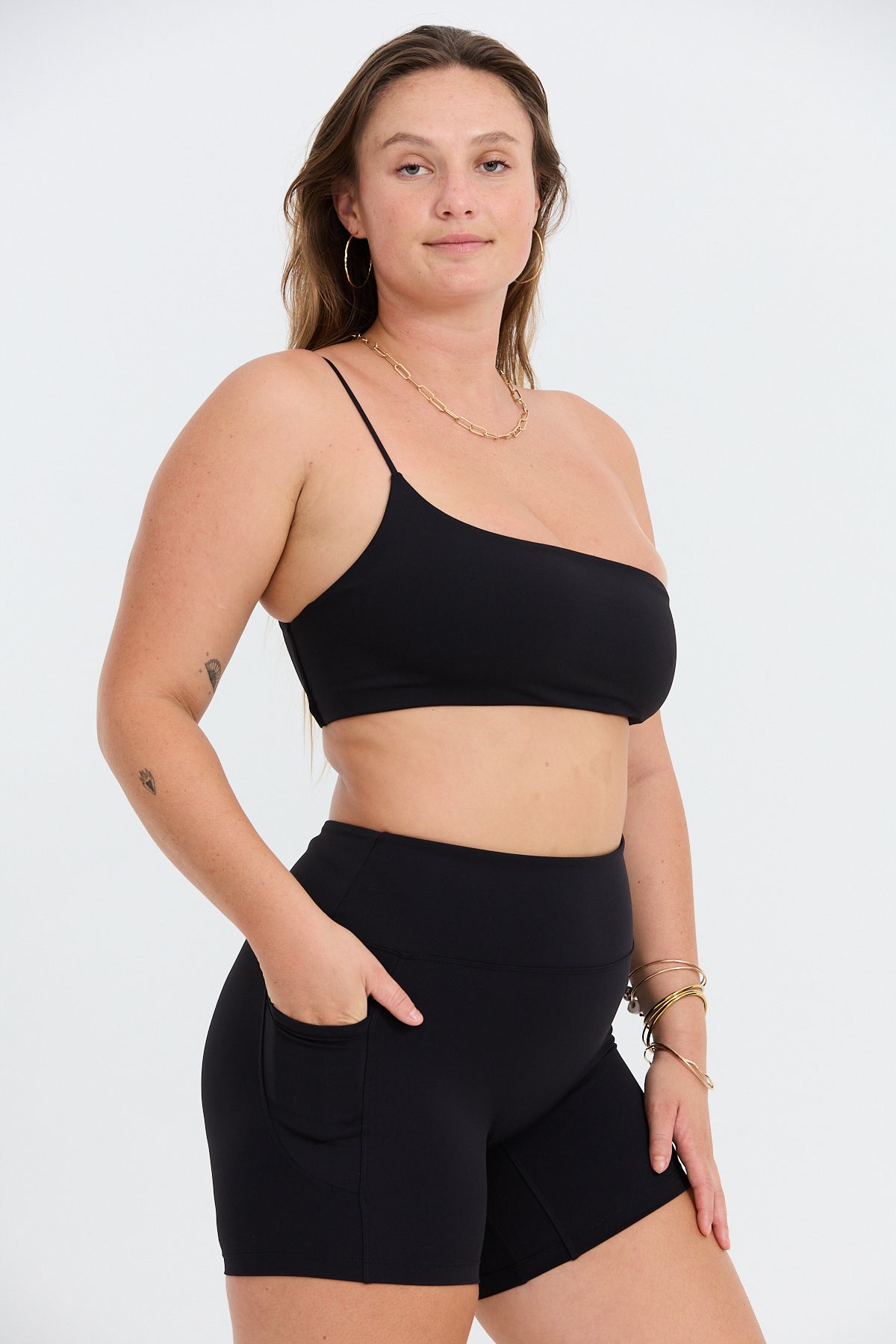 One Shoulder Sports Bra - Black