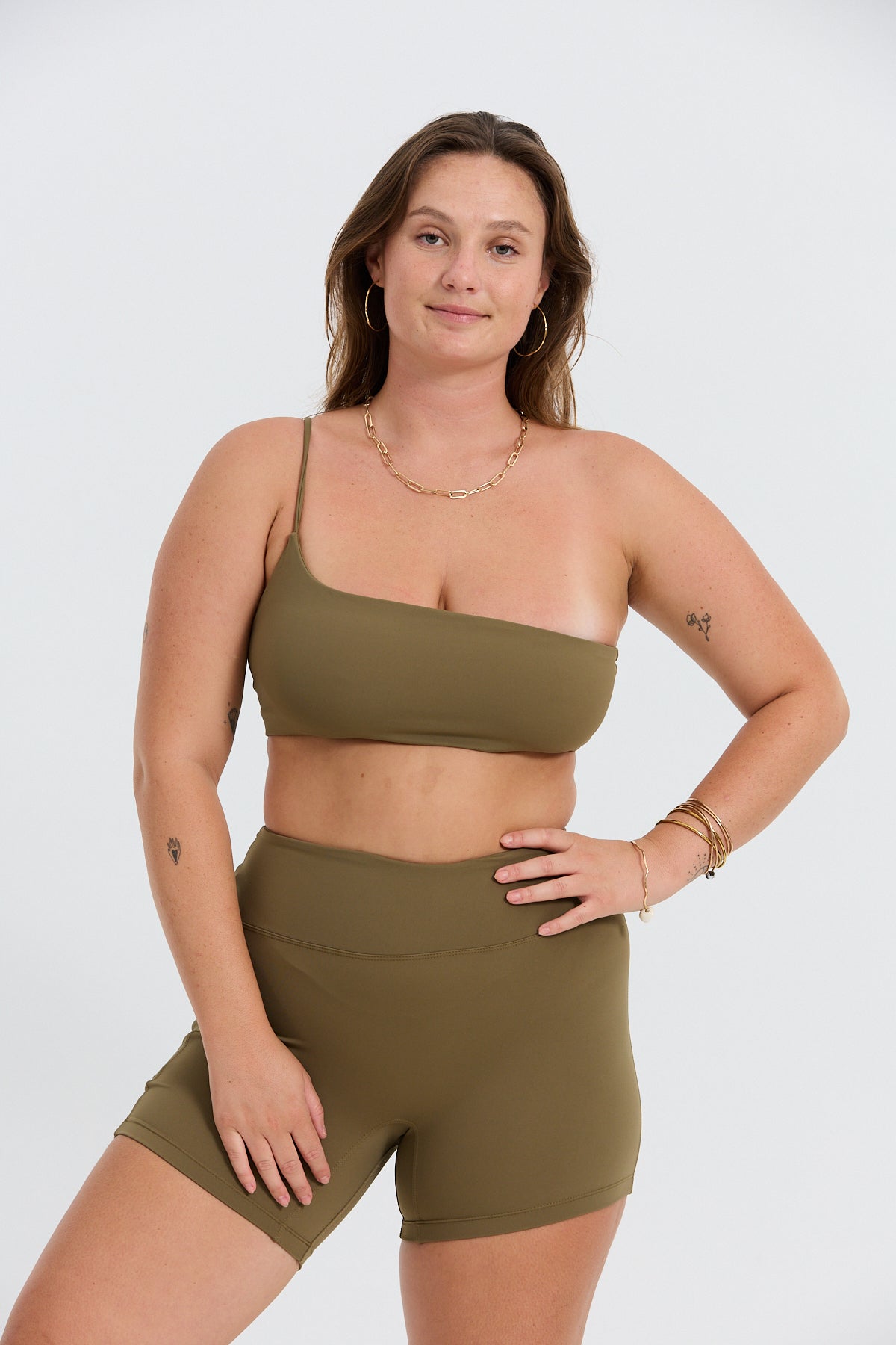 One Shoulder Sports Bra - Khaki