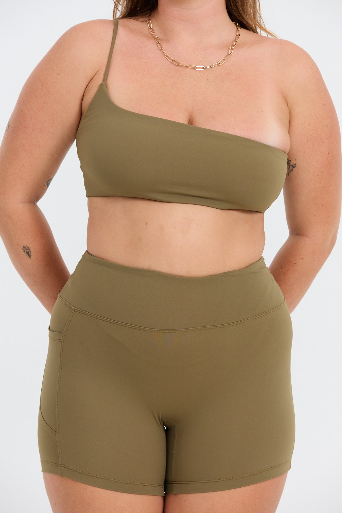 One Shoulder Sports Bra - Khaki