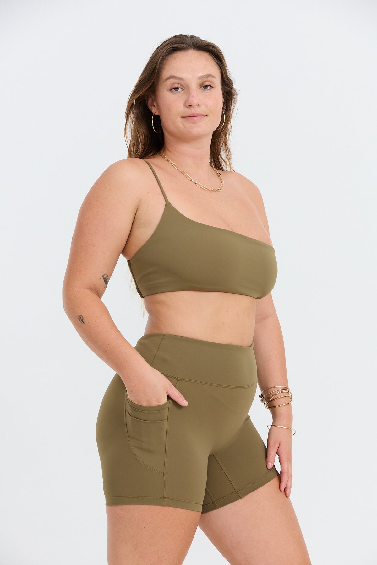 One Shoulder Sports Bra - Khaki