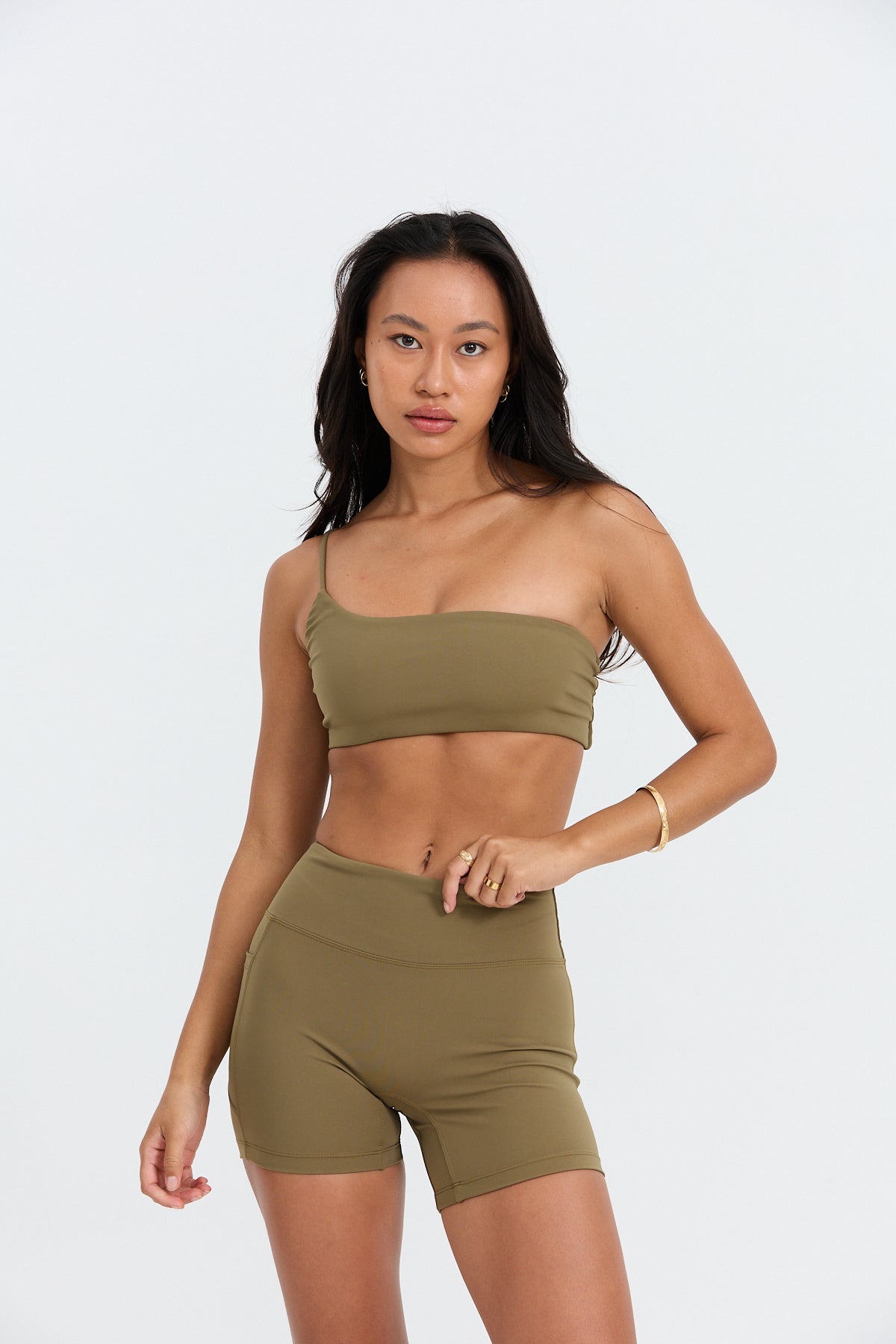 One Shoulder Sports Bra - Khaki