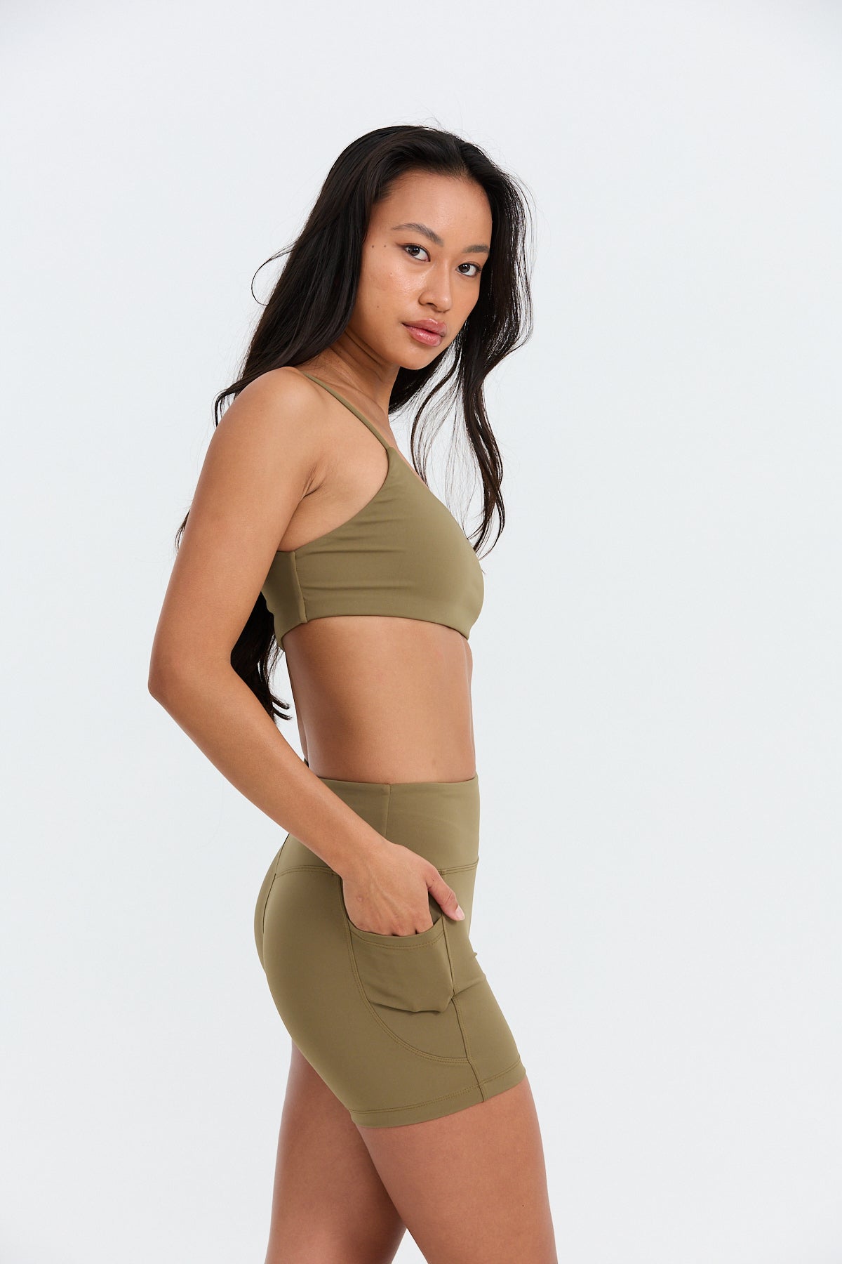 One Shoulder Sports Bra - Khaki