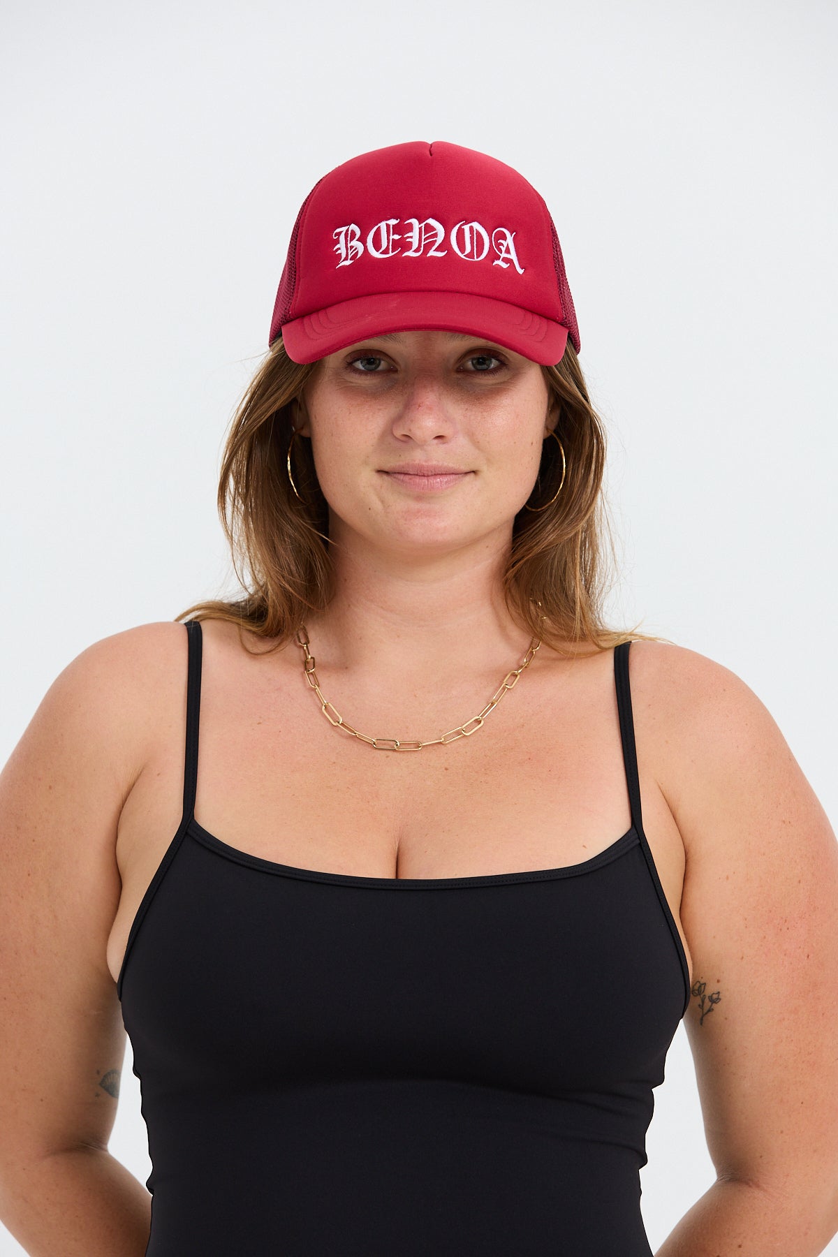 Embroidered Trucker Hat - Red w/ White