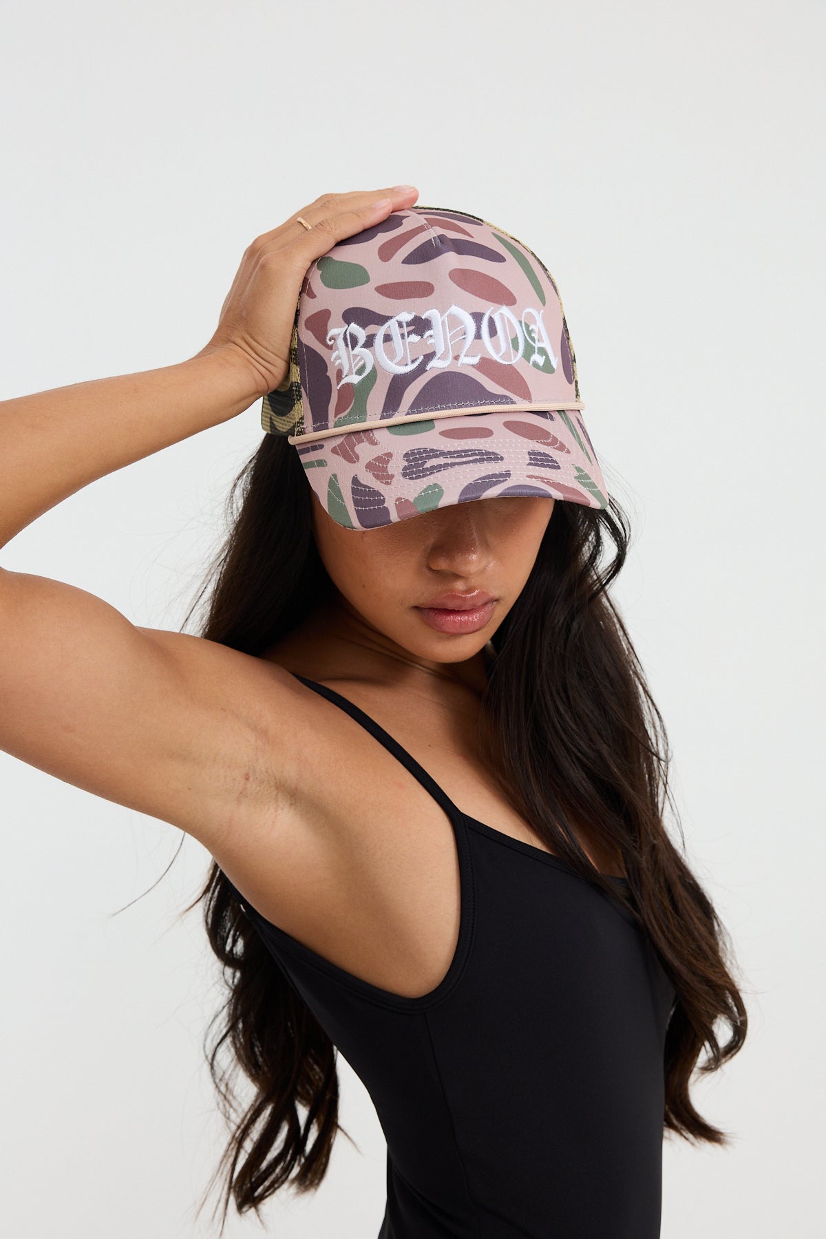 Embroidered Trucker Hat - Spotted Camo w/ White