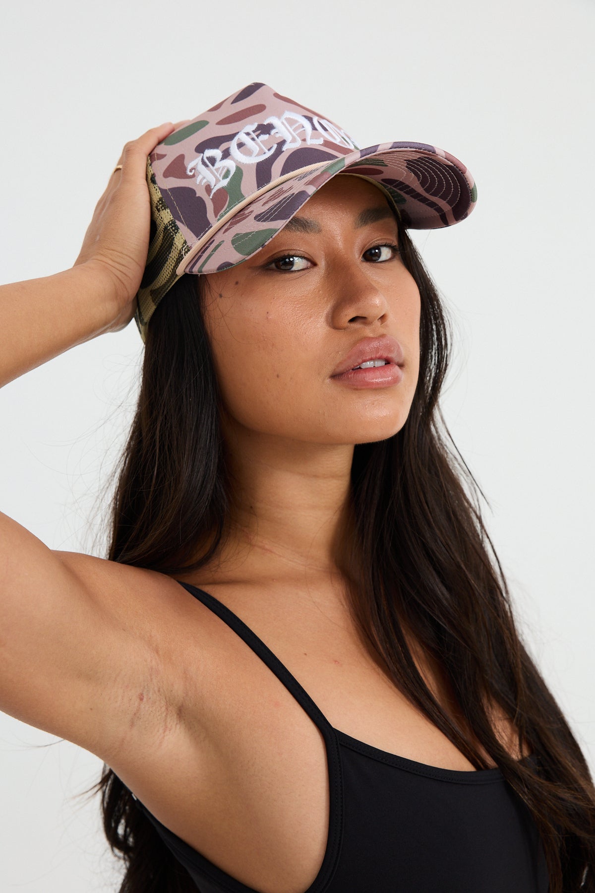 Embroidered Trucker Hat - Spotted Camo w/ White