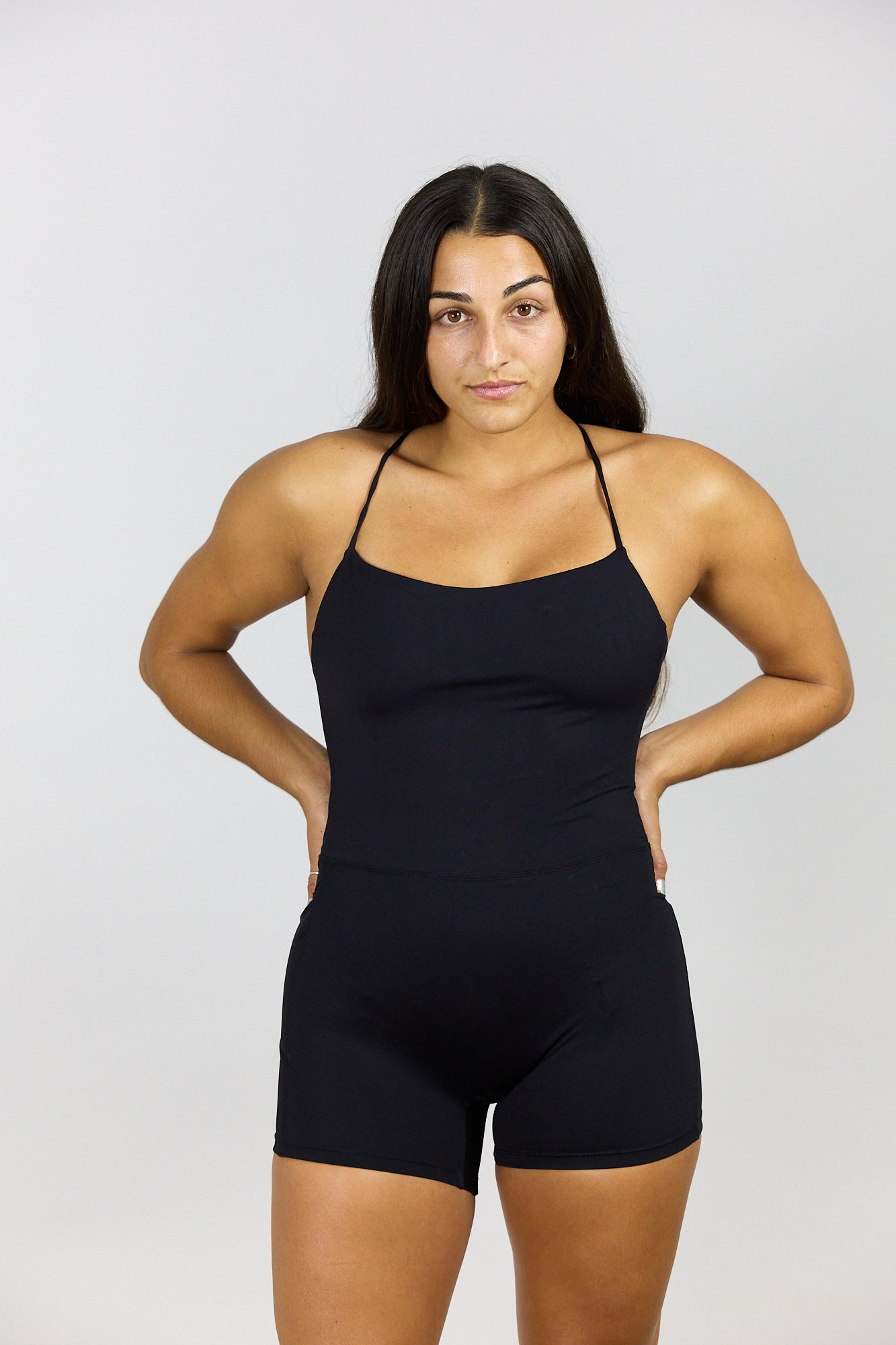 Cross-Back Active Romper - Black